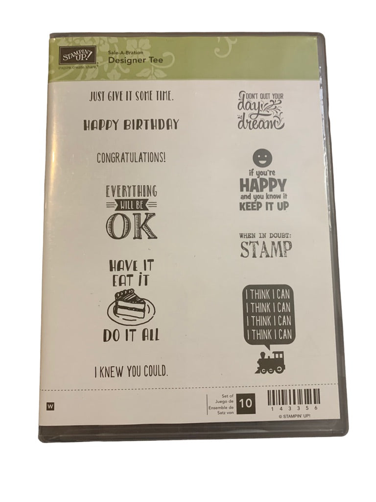 Stampin' Up! Designer Tee Wood Mount Stamp Birthday Cake Motivation 143356