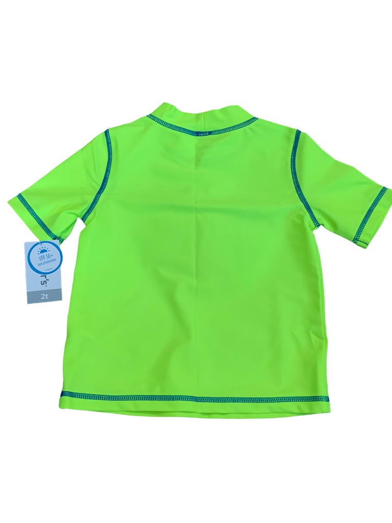 2T Carter's UPF 50 Sloth Neon Green Short Sleeve Rashguard Swim New