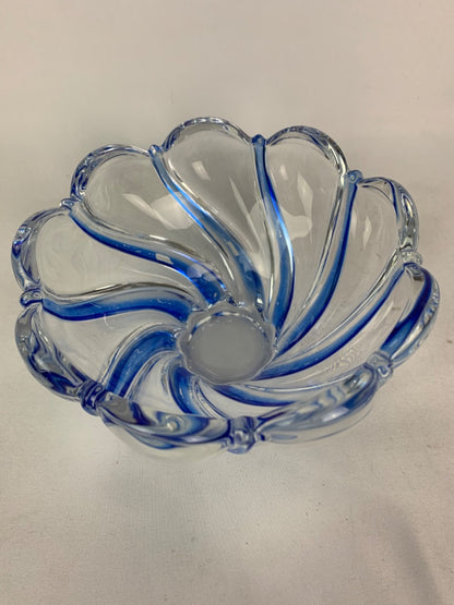 Crystal Glass Swirl Clear and Blue Candy Dish 3"h x 5.5"h