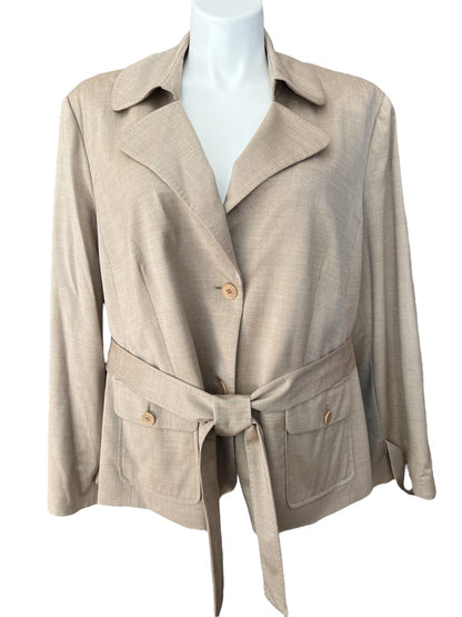 NWT 22W Talbots Tan Wool Blend Button Down Lined Jacket Belted