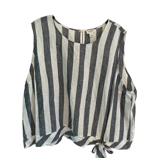24 W J. Crew Linen Blend Crop Striped Blouse Tie Waist Sleeveless
