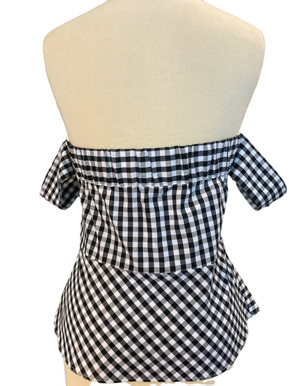 8 Express Black and White Check Off Should Peplum Blouse