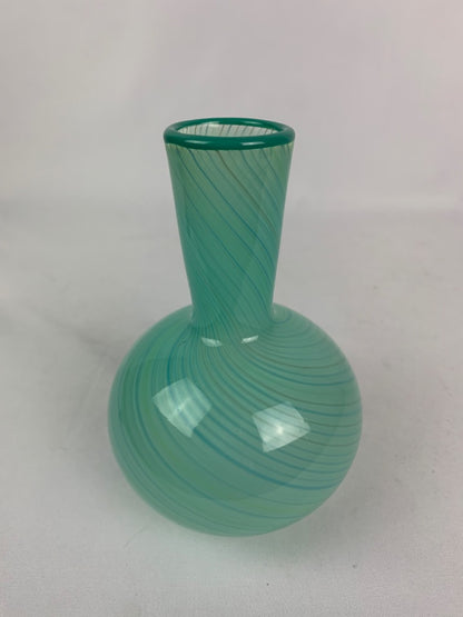 Vintage Dansk International Design Hand Blown Blue Green Swirl Vase 1970