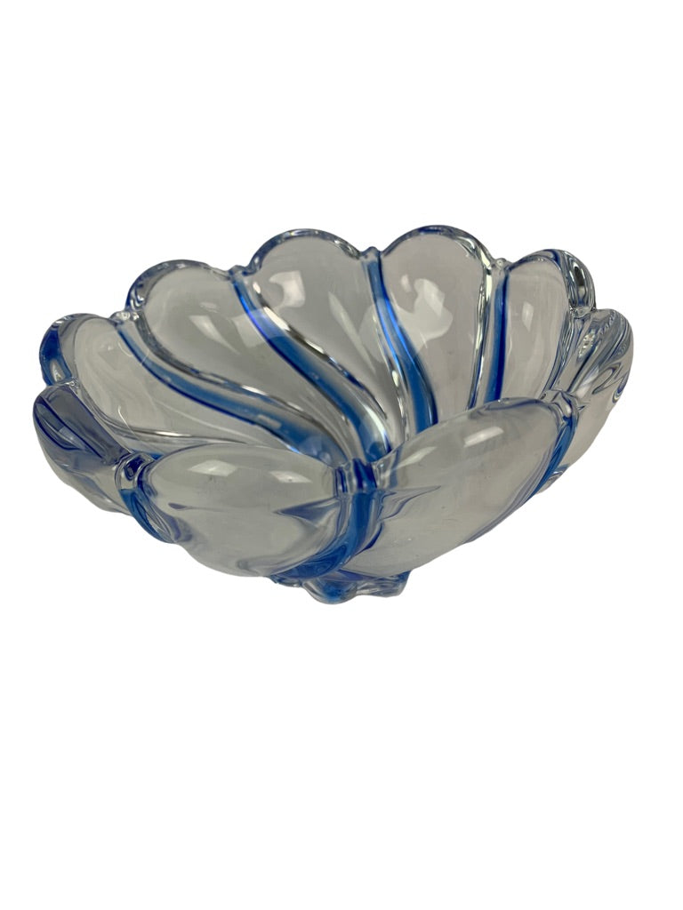 Crystal Glass Swirl Clear and Blue Candy Dish 3"h x 5.5"h