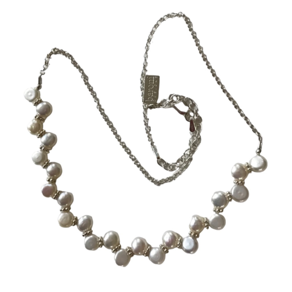 Baroni New Sterling Silver and Pearl 17" Necklace