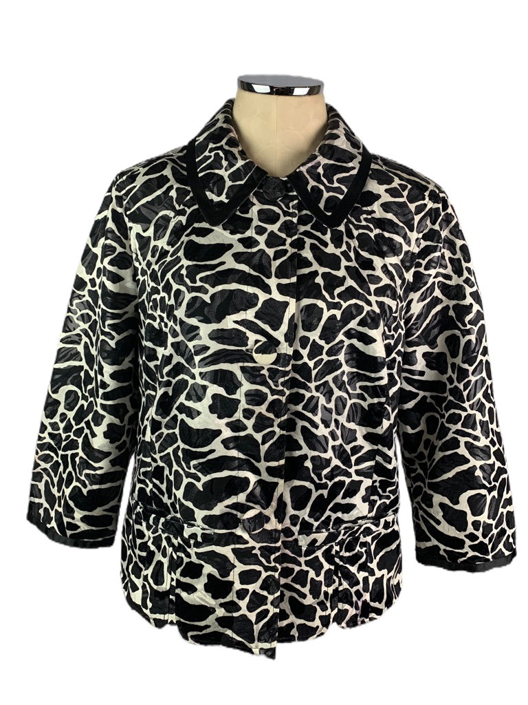 Large Chico's (Size 2) Women's Black White Animal Print Jacket Sheen