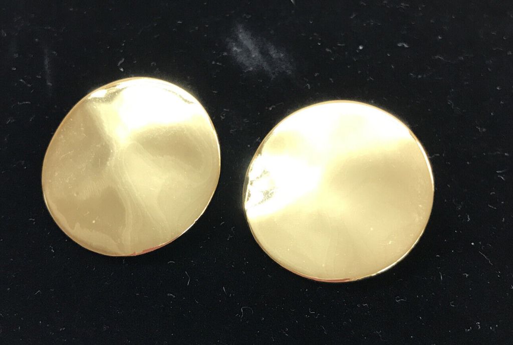 J. Crew Goldtone Circle Post Pierced Earrings Wavy Texture 1 1/8" Diameter