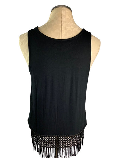 Large Ocean Drive Women's Black Tank Fringed Hem Soft