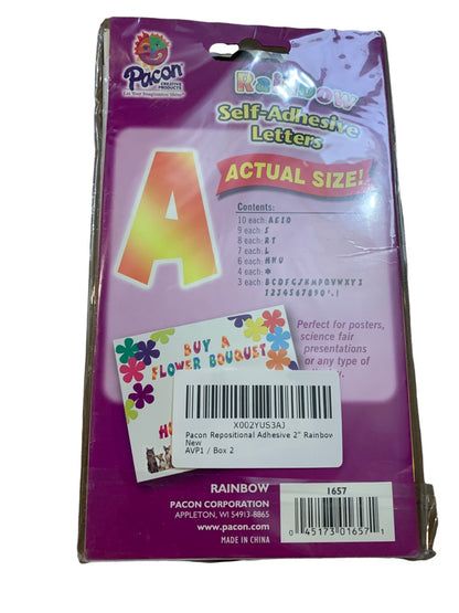 Pacon Repositional Adhesive 2" Rainbow self-adhesive letters numbers symbols