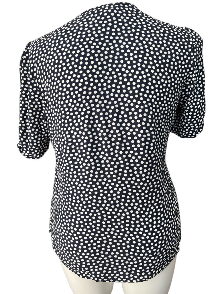 12 Boden Women's Navy Polka Dot Short Sleeve Blouse