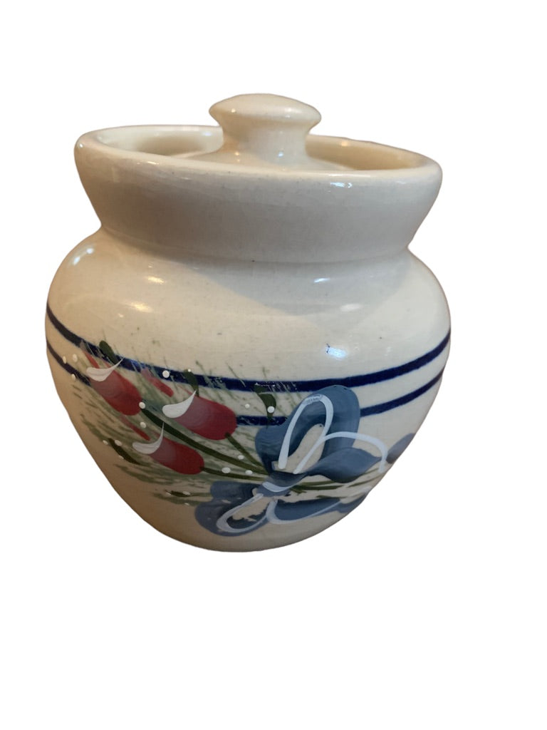 Marshall Yesteryears Hand Turned Lidded Sugar Jar Blue Line Floral Texas