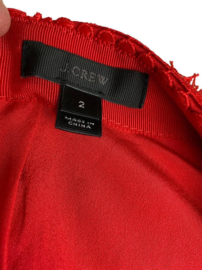 2 J.Crew Red Fringed Fringy Skirt Lined Style#G1719