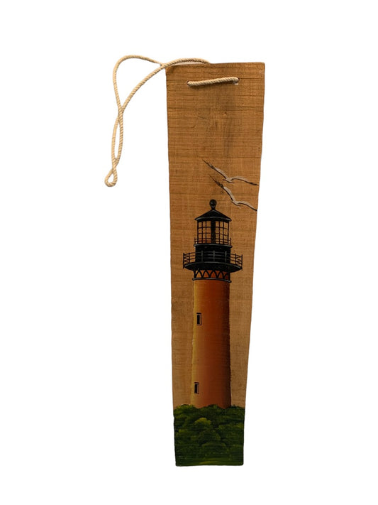 Painted Wooden Wall Hanging Lighthouse 17 1/2" x 3 1/4" Natural Look Beach Coastal