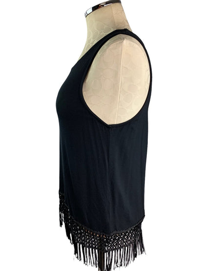 Large Ocean Drive Women's Black Tank Fringed Hem Soft