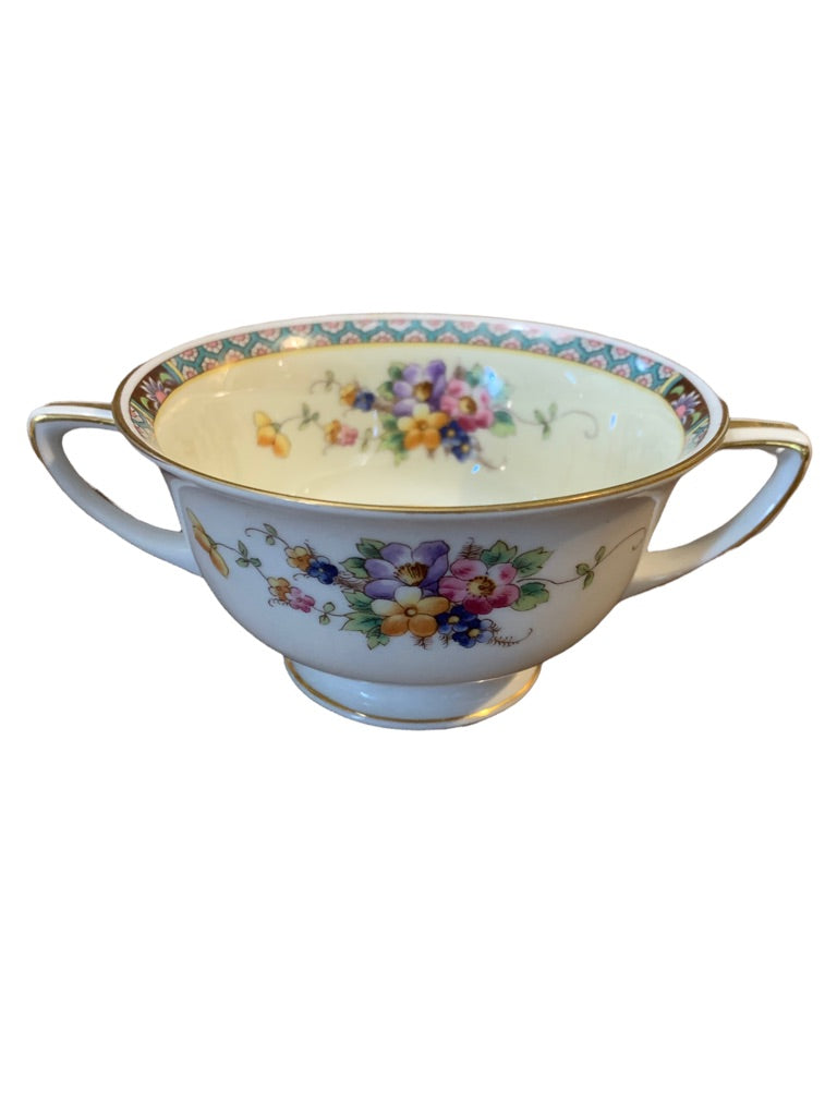 H & C Heinrich Vintage Bouillon Cup Senta Pattern Broth Double Handle Floral