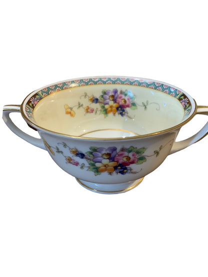 H & C Heinrich Vintage Bouillon Cup Senta Pattern Broth Double Handle Floral