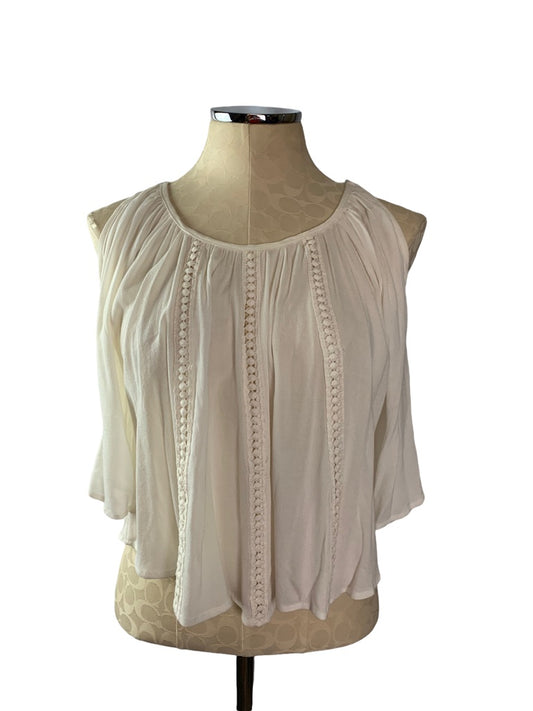 Medium Sun & Shadow Women's Cold Shoulder Crop Blouse Off White