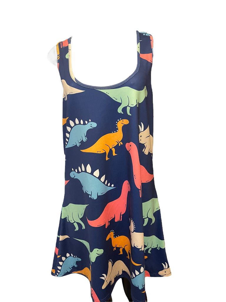 8 Dressfo Dinosaur Print Sleeveless Dress Racerback Tank Blue