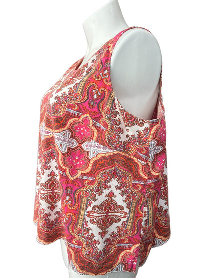 22W Petite Talbots Sleeveless Bright Paisley Blouse Shirt