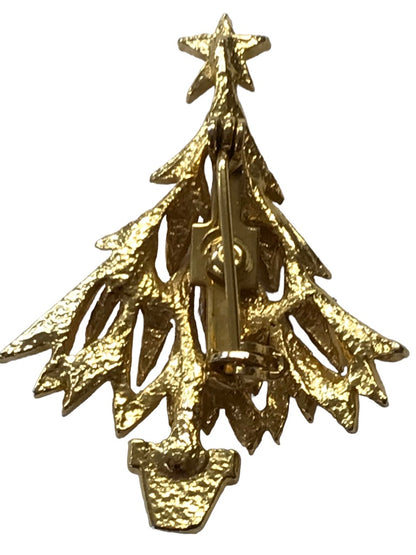 Vintage Christmas Tree Brooch Goldtone Holiday 1 5/8" x 1 1/4"