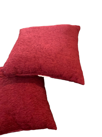 Set of 2 Red Chenille Throw Pillows 17" Square Polyester Fill