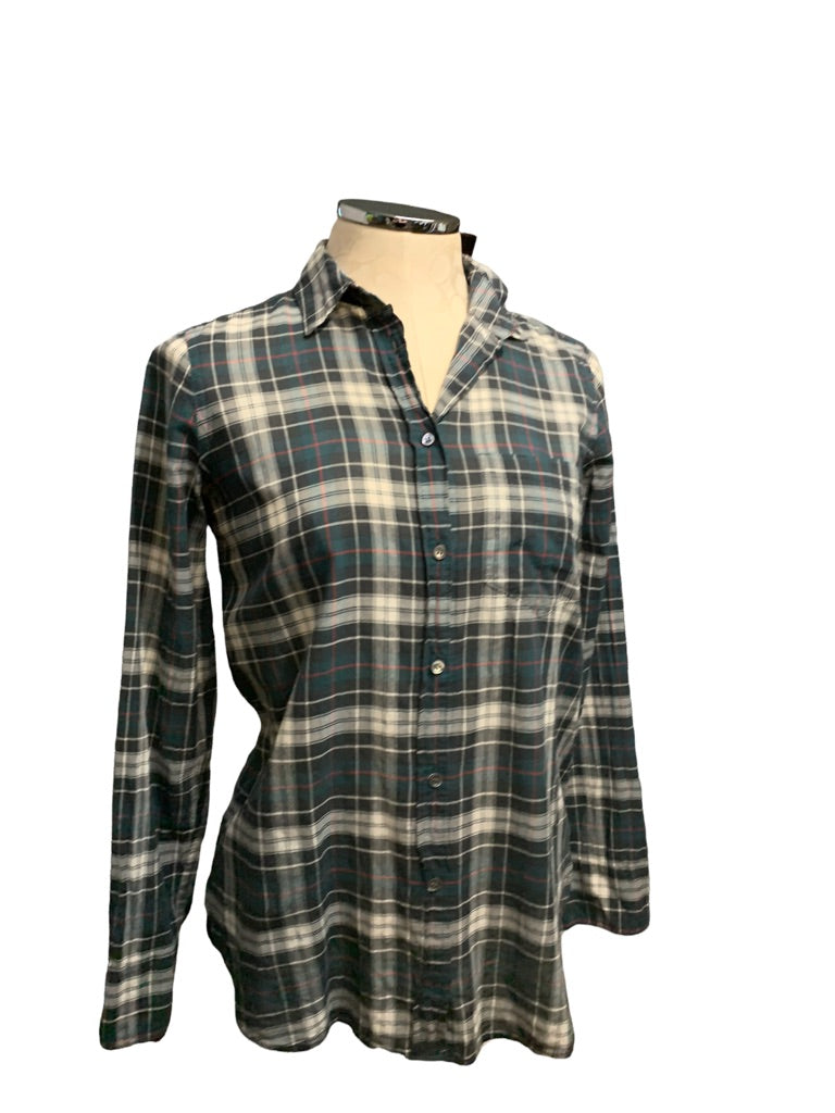 00 J.Crew Women's Plaid Green Button Up "Boy" Style#F4454