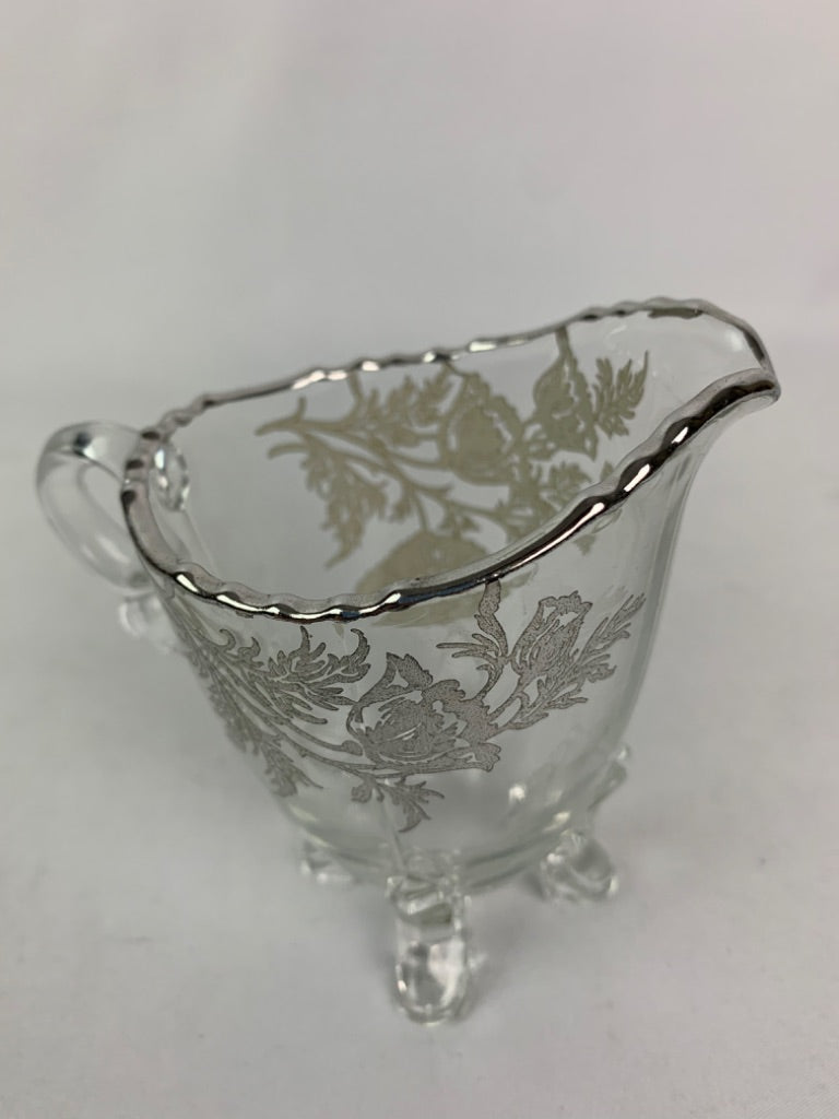 Vintage Silver City Flanders Glass Footed Open Sugar and Creamer Set