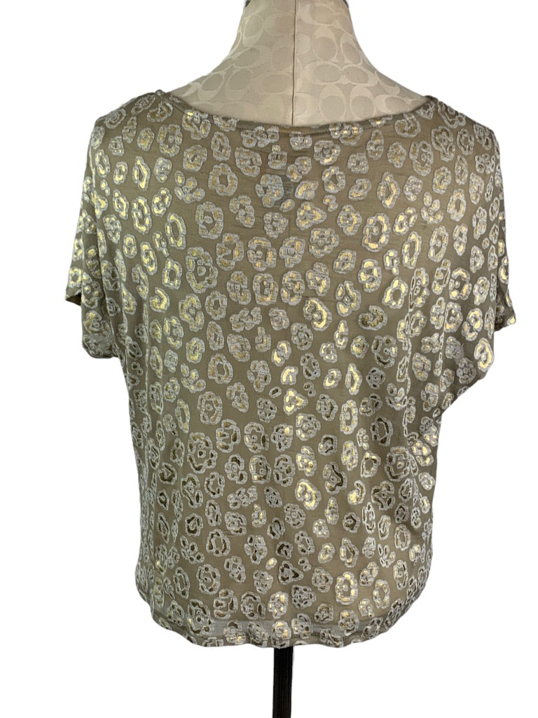 Medium Petite Ruby Rd. Women's Sheer Tie Waist Embellished Brown Tan Tshirt