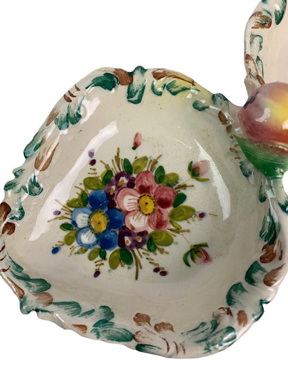 Handpainted Ceramic Divided Dish Fruit and Flower Design Vintage Ornate