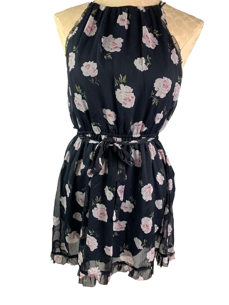 Small Abercrombie & Fitch Navy Blue Floral Print Sundress Junior Women's