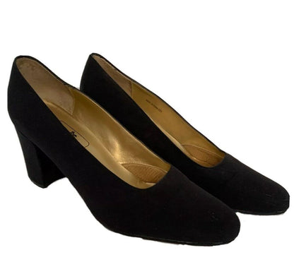 9.5M Nina Black Fabric Block 3" Heel Leather Sole  Women's Pumps