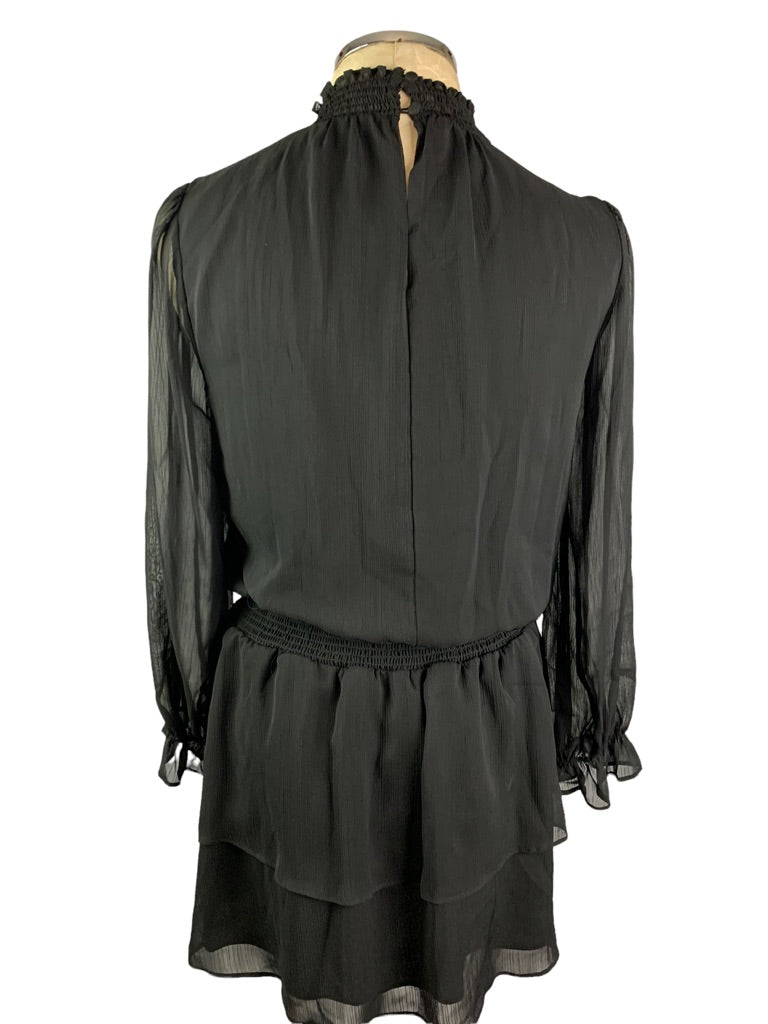 Small Express Black Blouson Sheer Long Sleeve Dress Collar