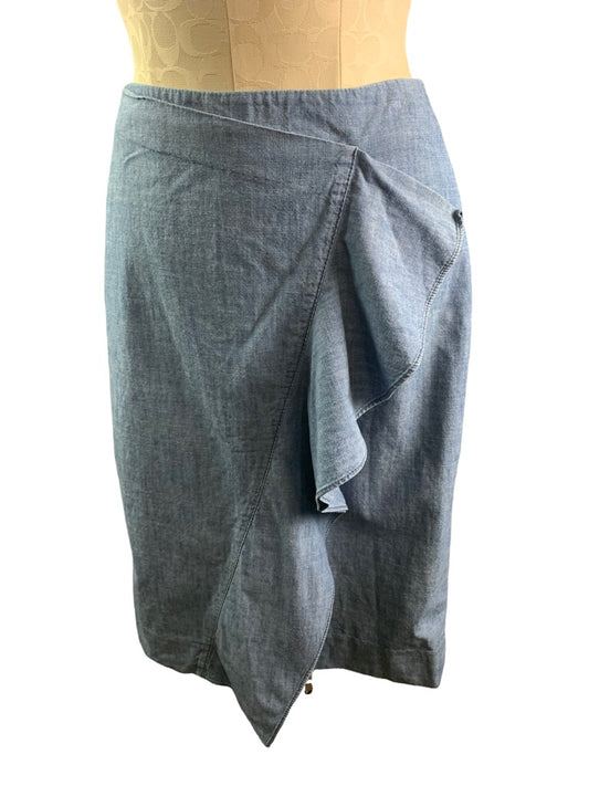 2 J.Crew Women's Chambray Blue Ruffle Front Skirt Style#G2285