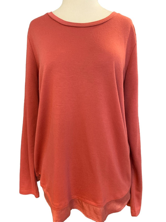 Medium Bobeau Bow Back Rust Long Sleeve Top Satin Accents