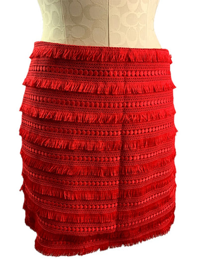 2 J.Crew Red Fringed Fringy Skirt Lined Style#G1719