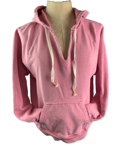 Medium J.Crew Women's Pink Pullover Hoodie Terry V-Neck Style#AJ640