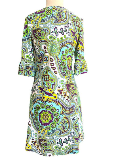 Small Jude Connally Paisley Stretch Bell Flare Sleeve Dress