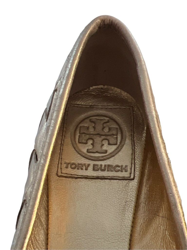 8.5 M Tory Burch Prescot Woven Ballet Flat Metallic Gold