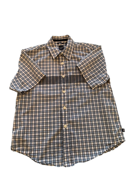 Medium (7/8) Gap Boys Blue Plaid Short Sleeve Button Down Shirt