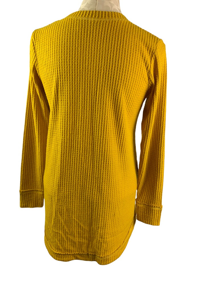 XS LOGO Lounge Lori Goldstein Yellow Waffle Tunic Top Pockets V-Neck