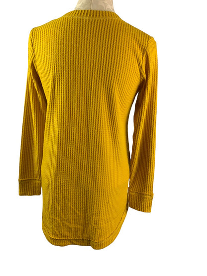 XS LOGO Lounge Lori Goldstein Yellow Waffle Tunic Top Pockets V-Neck