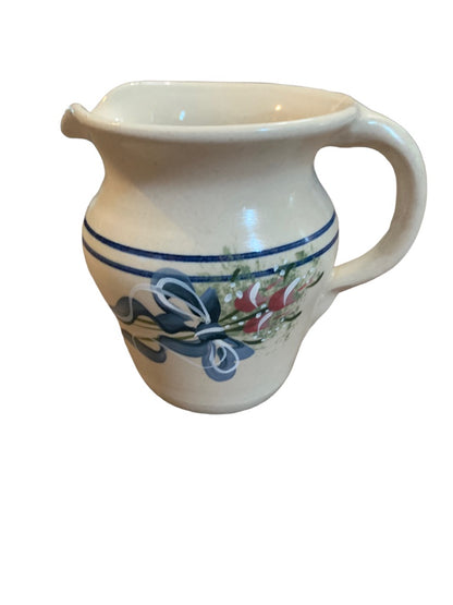 Marshall Yesteryears Hand Turned Creamer Pitcher Blue Line Floral Texas