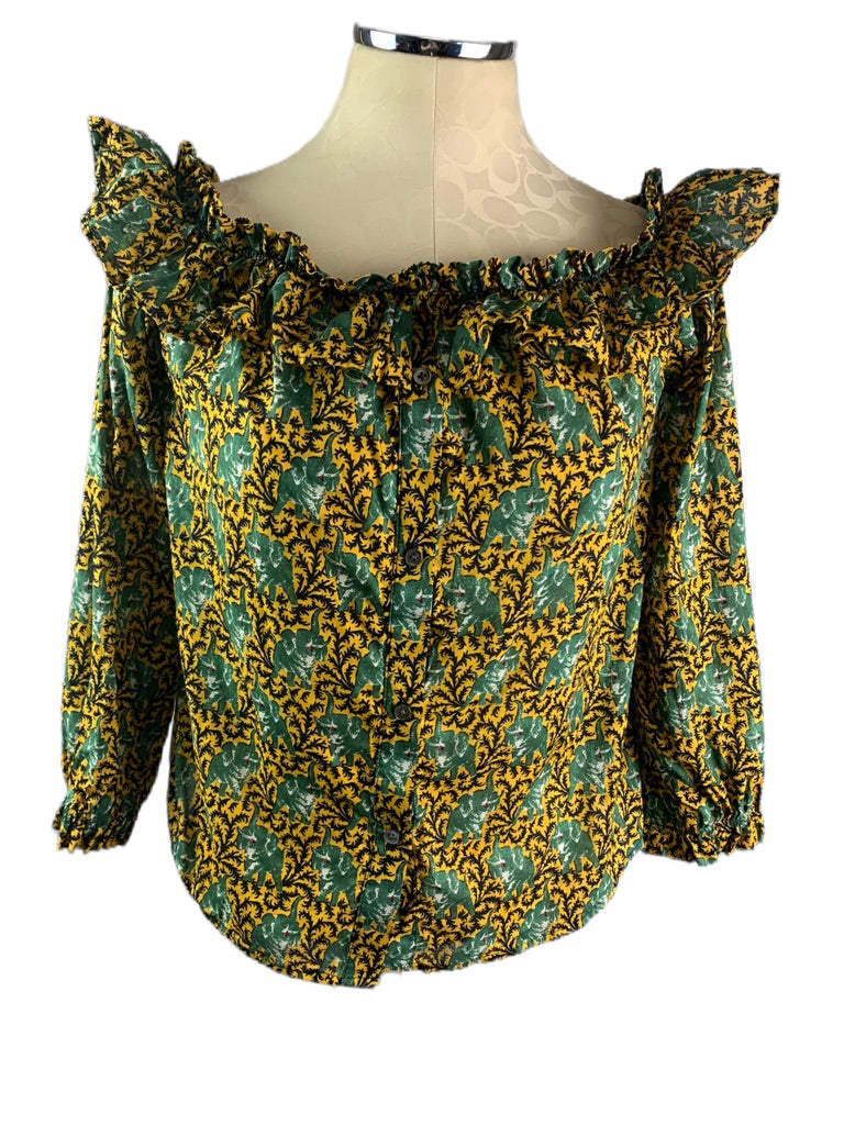 4 J.Crew Women's Ratti Off Shoulder Elephant Print Blouse Style#G7495