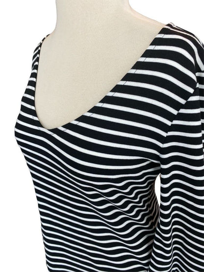 Small Banana Republic Black and White Striped V-Neck Flare Sleeve Dress