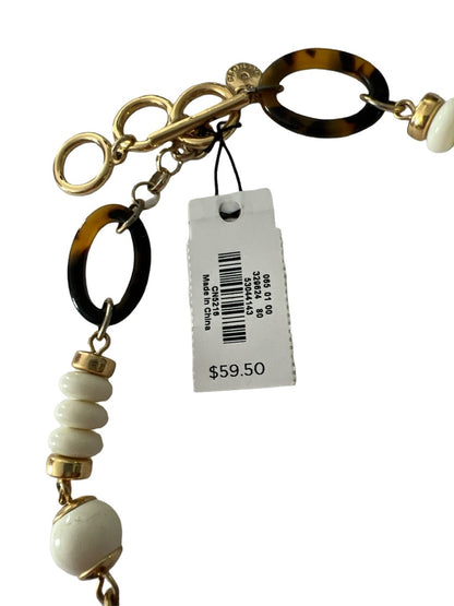 NWT Talbots Tortoise and Cream Beaded Goldtone Necklace Toggle Clasp 21"-22" long