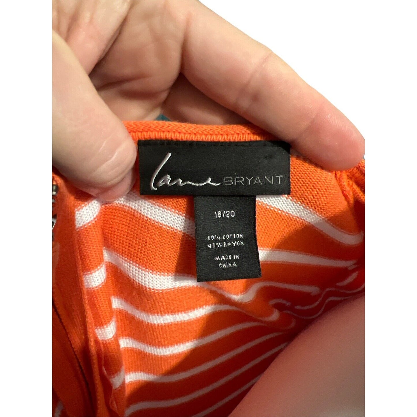 18/20 Lane Bryant Orange and White Striped Sweater Medium Weight V-Neck