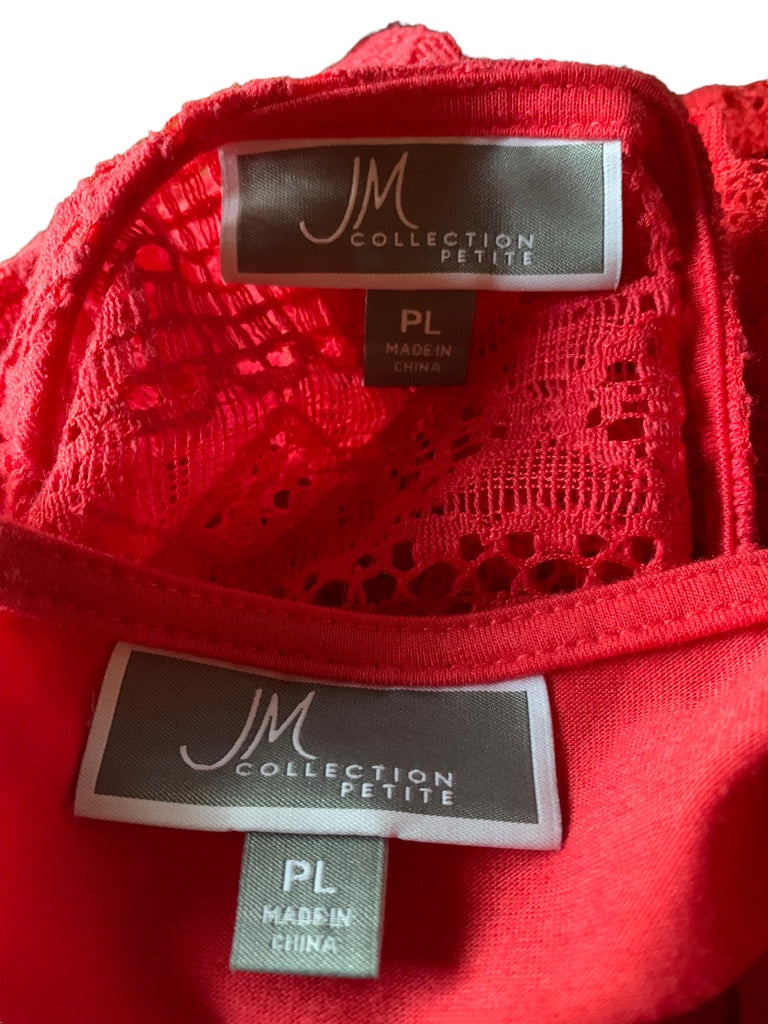 Large Petite JM Collection Hot Pink Coral Women's Lace Top and Camisole