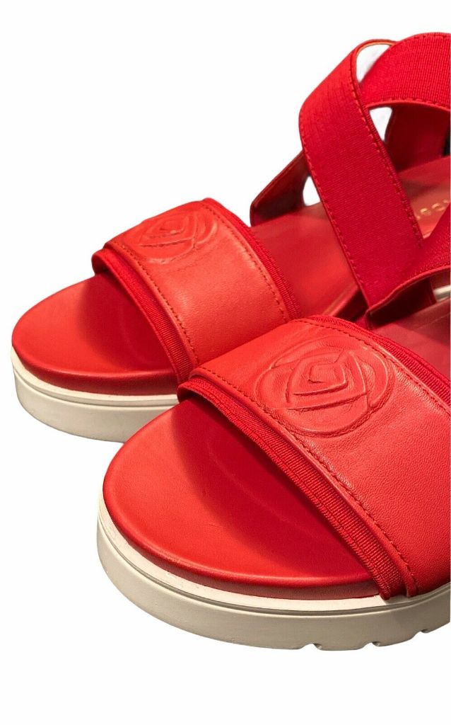 5M Taryn Rose Stephanie Red Nappa / Elastic straps platform wedge Sandal New