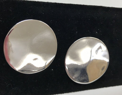 J. Crew Silvertone Circle Post Pierced Earrings Wavy Satin Texture 1 1/8"