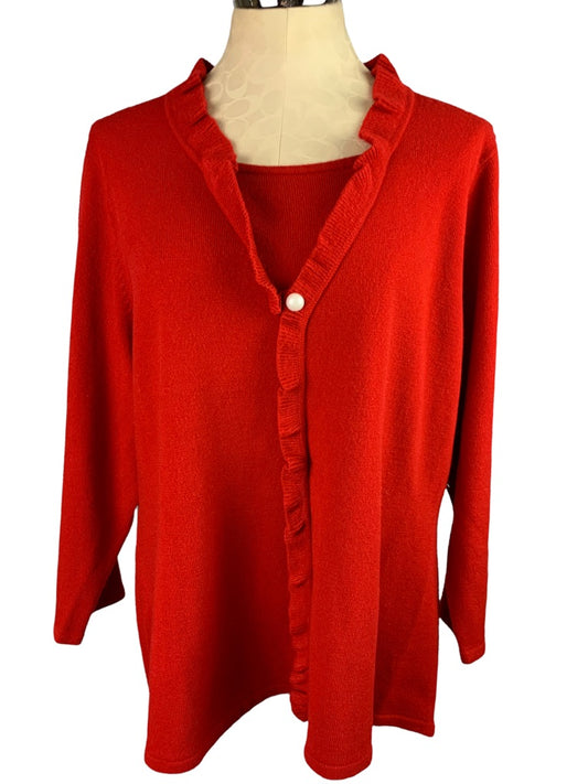 2X Sag Harbor Women's Plus Size Red Pullover Sweater Ruffle Trim